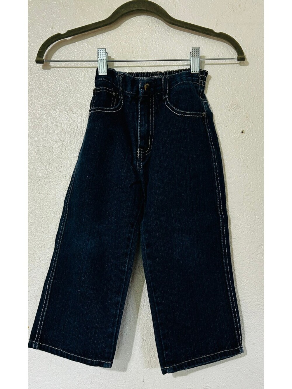 VTG Y2K FUBU Kids Jeans 3T Baggy Contrast Stitch Embroidered Chess Dark Wash